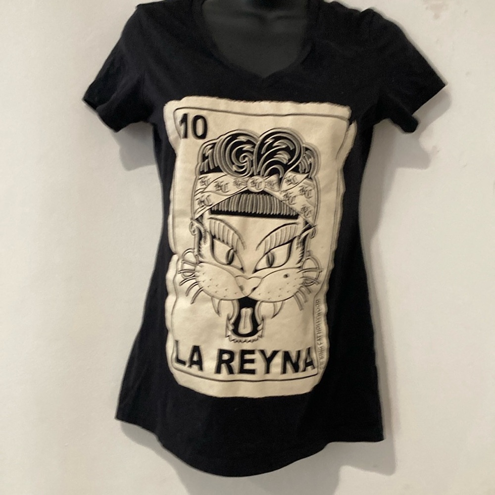 La Renyna ~ Aka: The Queen : Vintage playing card  Black V T-Shirt Retro style